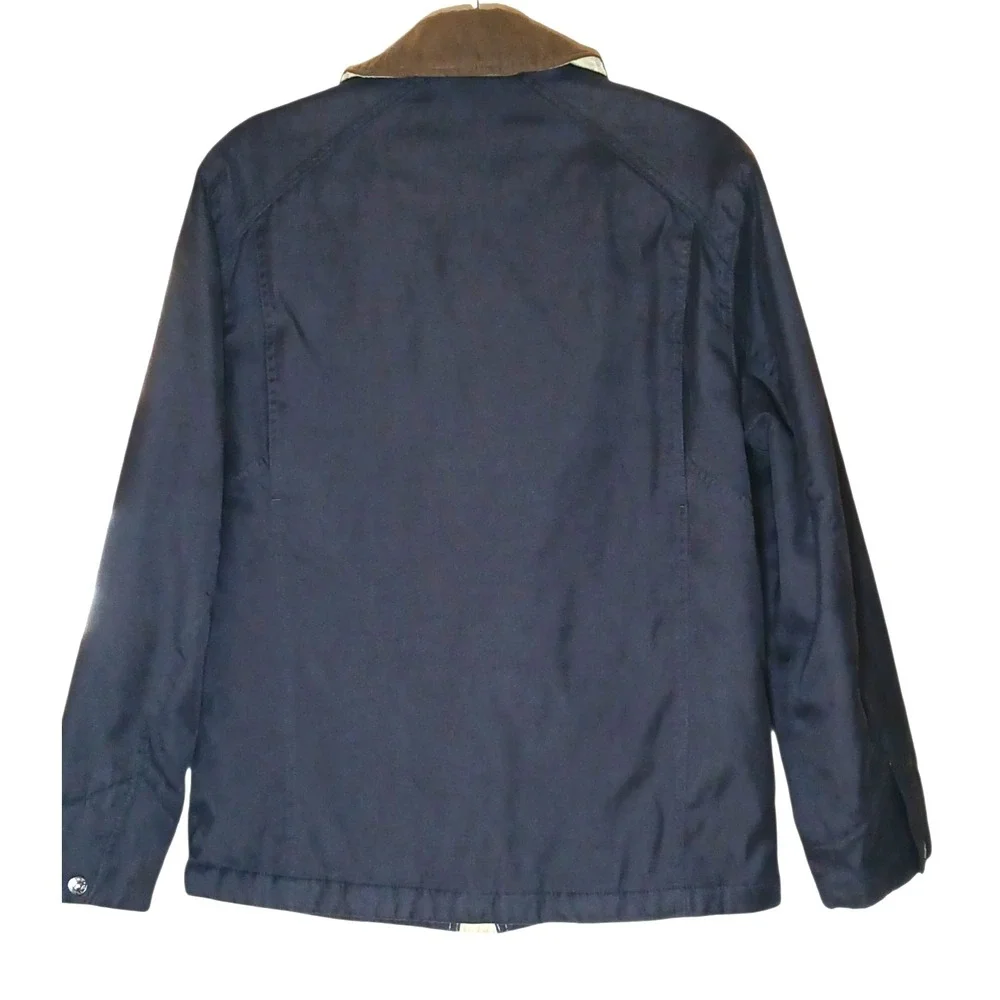 Dockers Men's S Car Coat Jacket Navy Brown Collar Quilted Lined Zip Front Casual